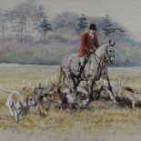 Elizabeth Shaye, coloured pastels, hunting scene, 1977, 12" x 18", framed