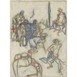 Marcel Arnac, crayon drawing, circa 1920, 7" x 5.5", and associated pochoir prints