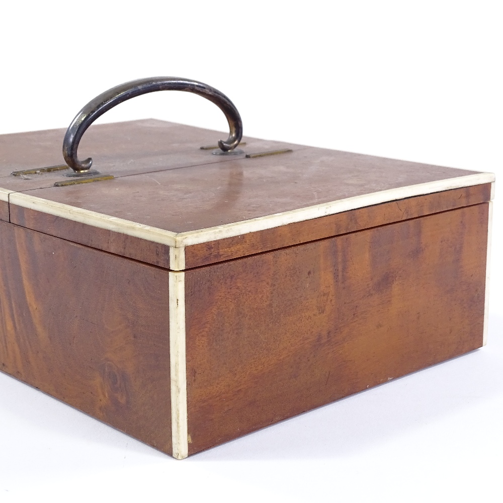 A large Edwardian satinwood double-lidded desktop cigar box, with ivory edges and unmarked silver - Image 4 of 6