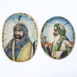 A pair of 19th century miniature watercolours on ivory, portraits of Indian men, height 6cm (2)