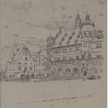 Carl Marr (American/German artist), 2 pencil drawings, buildings in Rothenberg, 11" x 8", and Siena,