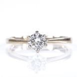 A 9ct gold 0.3ct solitaire diamond ring, setting height 5.8mm, size N, 2g