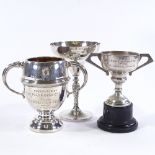 3 silver trophies, largest height 13cm, 9.2oz weighable (3)