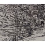 J Frank Currier (American), charcoal sketch, Bavarian landscape, circa 1880, signed with monogram,