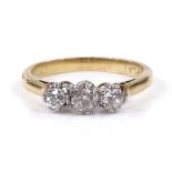 An 18ct gold 3-stone diamond trilogy ring, setting height 4.2mm, size K, 2.4g