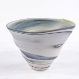 John Dawson, handmade porcelain bowl with blue and yellow decoration, monogram to base, height 9.5cm