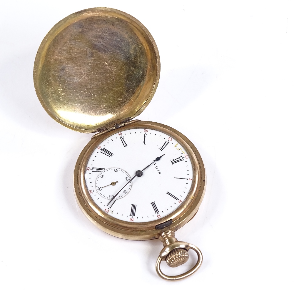 ELGIN - a gold plated full hunter side-wind pocket watch, 15 jewel movement, with Roman numeral hour - Image 2 of 8