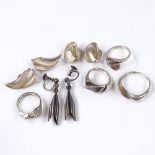 Various stylised silver jewellery, including a Lapponia fold ring etc (7)
