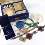 A multi gemstone set bracelet, enamel compact, jewel box etc