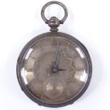 A 19th century silver-cased open-face key-wind pocket watch, with applied gold Roman numeral hour