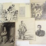 Folder of watercolours and drawings, including Second War Period drawings and works by Henri De