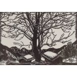 Adrian Allinson, woodcut, winter slumber, signed in pencil, no. 15/50, image 7" x 10", framed