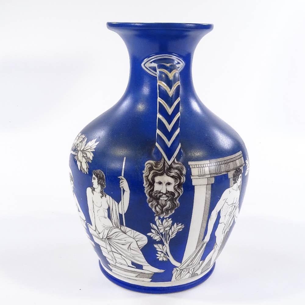 A Samuel Alcock & Co porcelain copy of the Portland vase, printed design on blue ground, with - Image 6 of 6