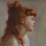 Late 19th/early 20th century oil on canvas, head and shoulders portrait of a young woman,