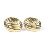 A pair of 9ct gold oval bombe panel earrings, panel height 24mm, 5.3g