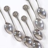 A set of 7 silver teaspoons, with stallion terminals, maker's marks C E, hallmarks London 1934/1935,