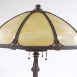 An early 20th century Millar's electroplate table lamp, with marbled glass dome shade, shade