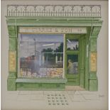 A pair of miniature watercolours, studies of shop fronts, signed with monograms DMT, Royal Academy
