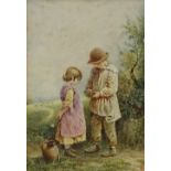 Attributed to Myles Birket Foster (1825 - 1899), watercolour, 2 young children with a bird's nest,