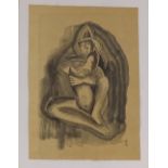 Pencil/ink drawing, circa 1920, cubist figure, signed with initials KB, 10.75" x 7.75", framed