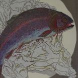 Elisabeth Lawrence, screen print, rainbow trout, signed in pencil, dated 1991, no. 3/10, image
