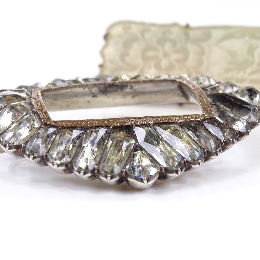 A Georgian unmarked silver gold and paste buckle design brooch, together with a mother-of-pearl - Image 2 of 5