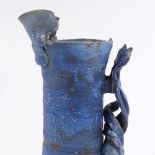 Colin Pearson (British 1923 - 2007), large blue spiral-handled jug with torn rim, maker's marks,