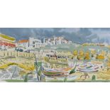 Val Fricker, watercolour, Albufeira Portugal 1989, 10.5" x 21", framed