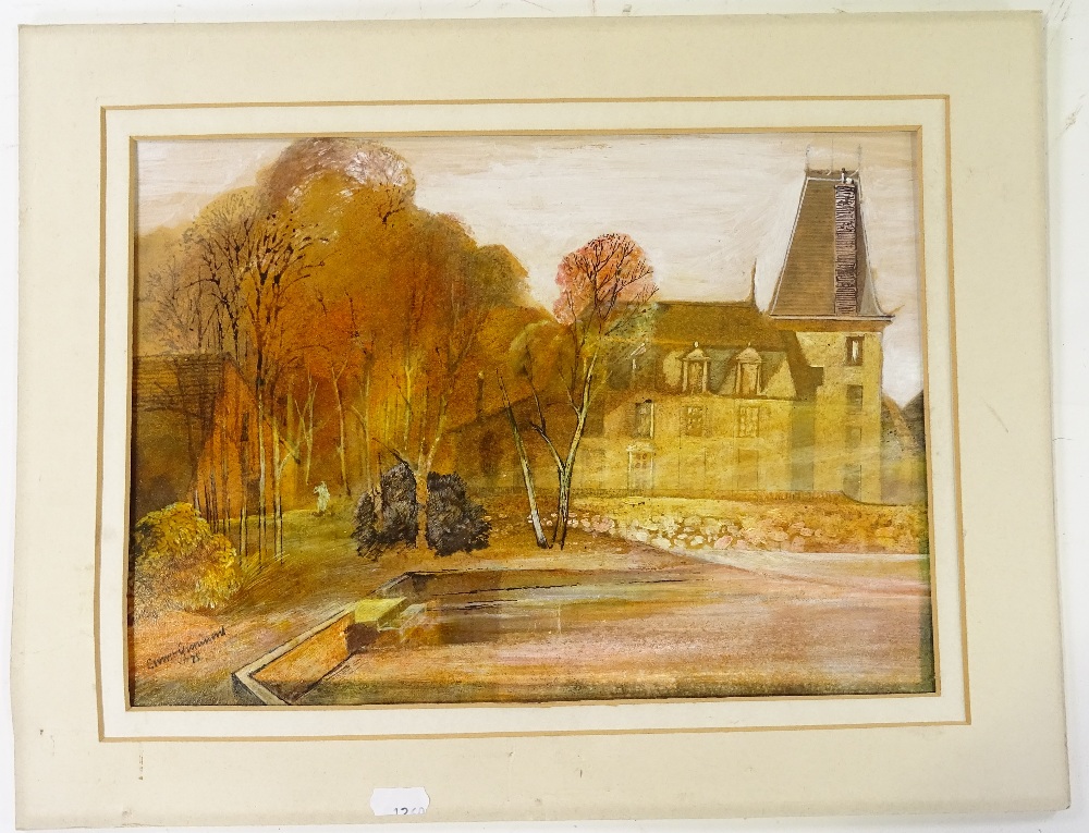 Ernest Greenwood, watercolour, French chateau, 10" x 14", and J C Moody, charcoal drawing, Sussex - Image 3 of 4