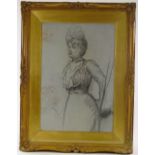 Albert De Belleroche (1864 - 1944), charcoal drawing, study of a woman, unsigned, 22" x 14", framed