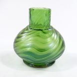 Loetz iridescent green ribbed glass vase, height 12cm