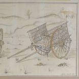 Henry Lightly (1909 - 2002), pencil drawing, Spanish cart, 17" x 26", framed