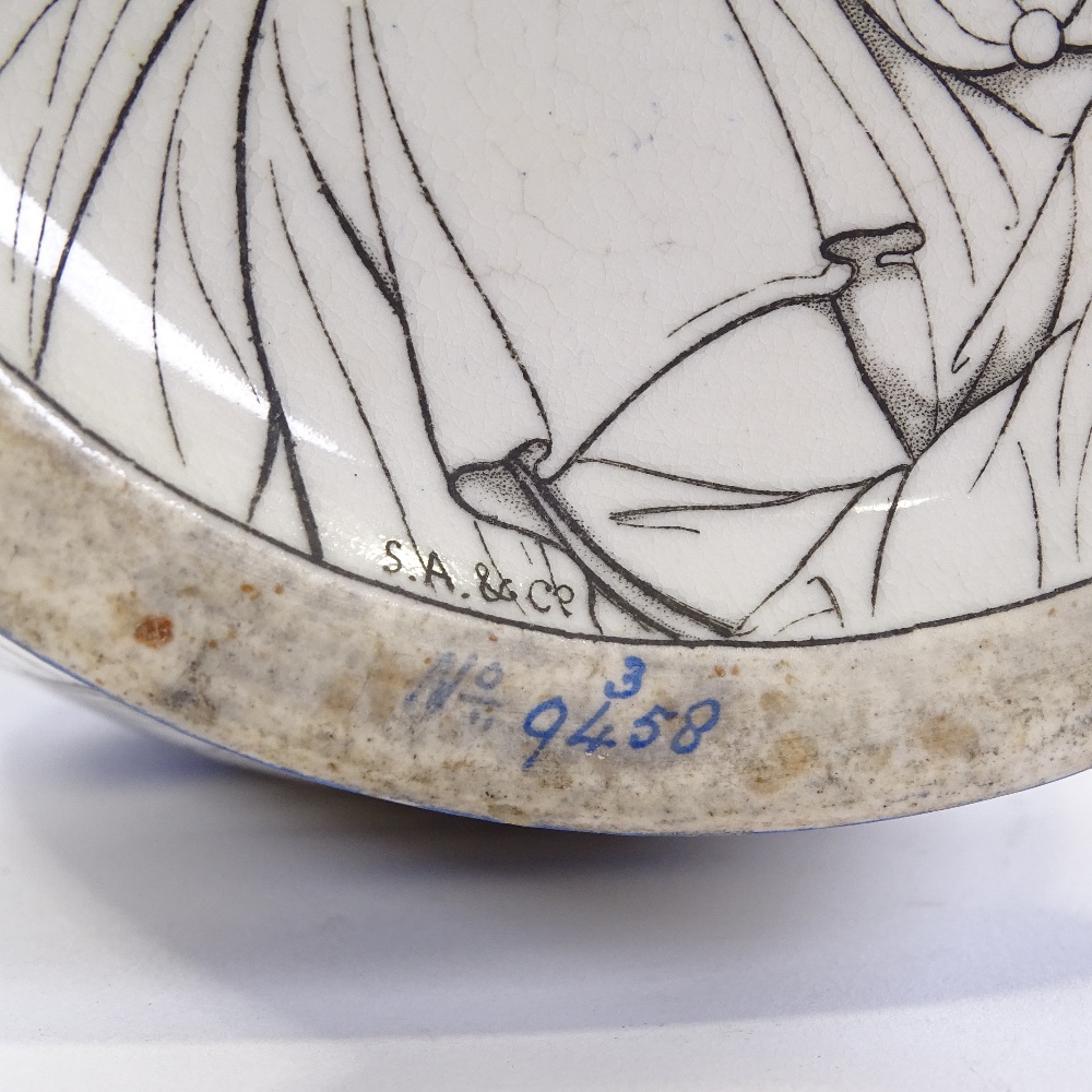 A Samuel Alcock & Co porcelain copy of the Portland vase, printed design on blue ground, with - Image 4 of 6