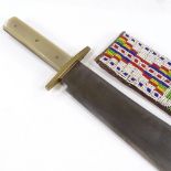 A Native American Crow beaded Bowie knife sheath, with Martingale Bowie knife, overall length 43cm