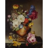 Deveraux, oil on canvas board, Dutch style still life, 14" x 11", framed