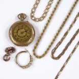 Various gold jewellery, including 9ct rope twist necklace, 9ct fob watch etc, 32.5g total