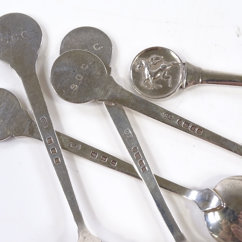 A set of 7 silver teaspoons, with stallion terminals, maker's marks C E, hallmarks London 1934/1935, - Image 4 of 4