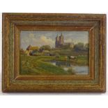 William Sidney Cooper, oil on canvas board, rural landscape, signed, 7" x 10.5", framed