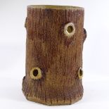 A salt glaze stoneware pottery tree trunk design stick stand, height 49cm