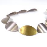 A marquise-shaped 10 panel 2-tone sterling silver necklace, maker's marks on reverse, panel length