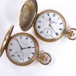 2 gold plated full hunter side-wind pocket watches, largest case width 50mm, Rockford in working