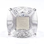 A Lalique sterling silver and clear crystal panel ring, with ribbed edge design, panel length 20.