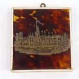 A mid-19th century tortoiseshell ivory and silver-gilt miniature picture, depicting a castle, height