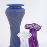 Will Shakspeare, 3 handmade glass vases, signed under the base, largest height 25cm (3)