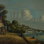 19th century oil on canvas, busy estuary scene, unsigned, 18" x 30", framed