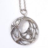 A Finnish silver and stone set spider's web pendant necklace, by Karl Laine, pendant diameter 43.