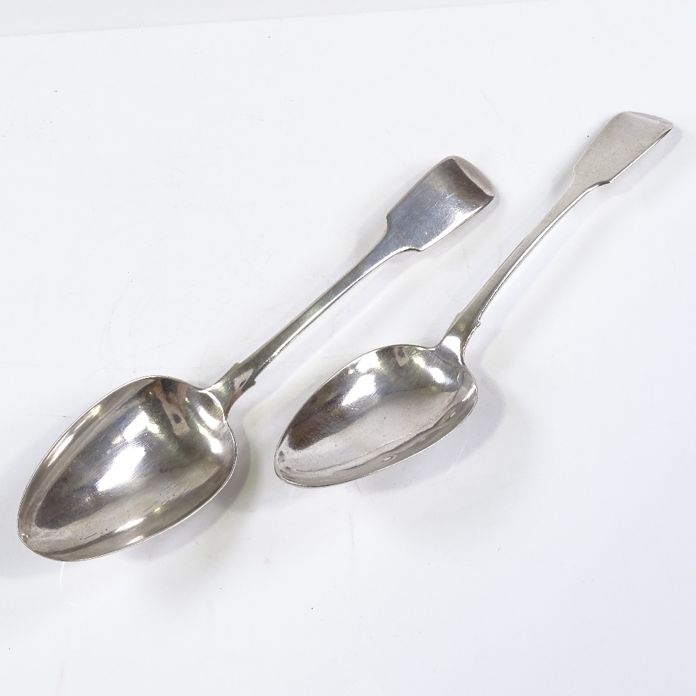 A pair of George IV Irish silver Fiddle pattern serving spoons, by Christopher Eades, hallmarks