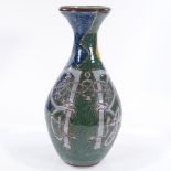 A Studio pottery vase with painted and incised Medieval design, height 31cm
