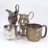 Various silver jugs and mugs, largest height 15cm, 13.4oz total (4)