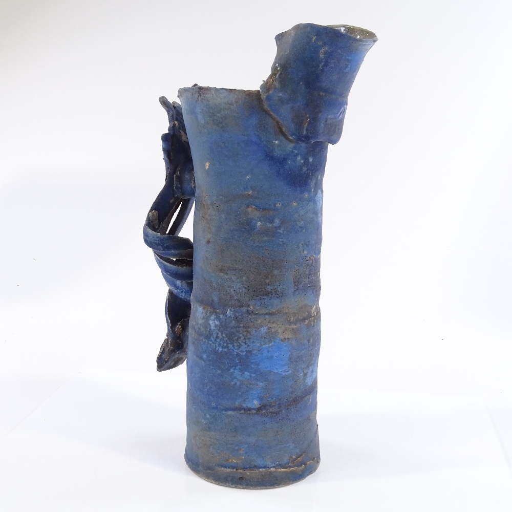 Colin Pearson (British 1923 - 2007), large blue spiral-handled jug with torn rim, maker's marks, - Image 3 of 3